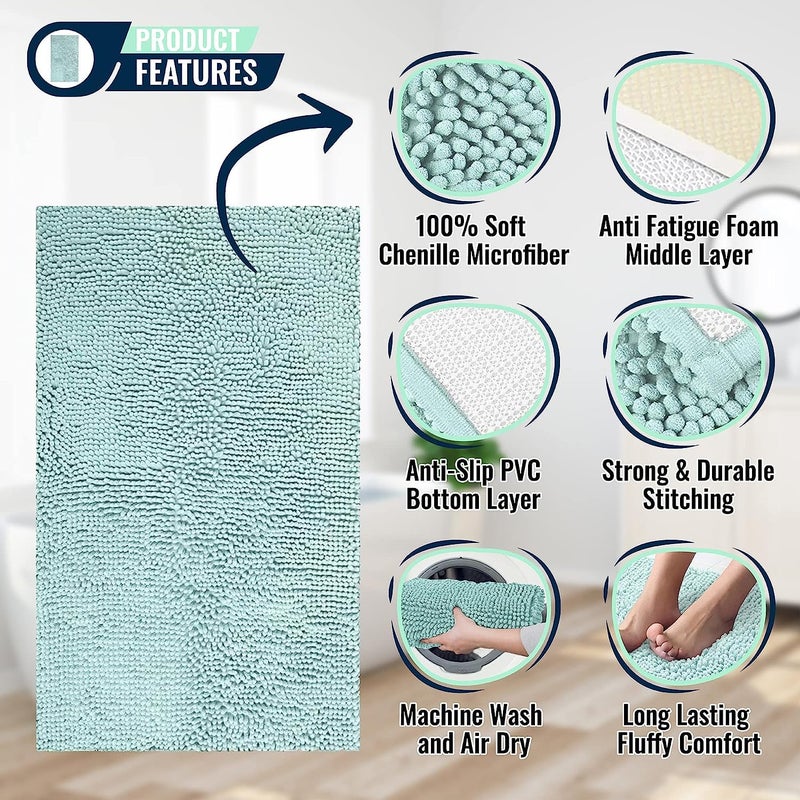 ITSOFT Chenille Bath Mats, Plush Absorbent Bath Mats Quick Dry, Soft & Machine Washable, Non Slip Carpet For Bathroom, Thick Bathroom Rugs, Shower Restroom Rug Mat, Alfombras De BaÃ±o, Bathrugs Matts, 59"x21" - Image 2